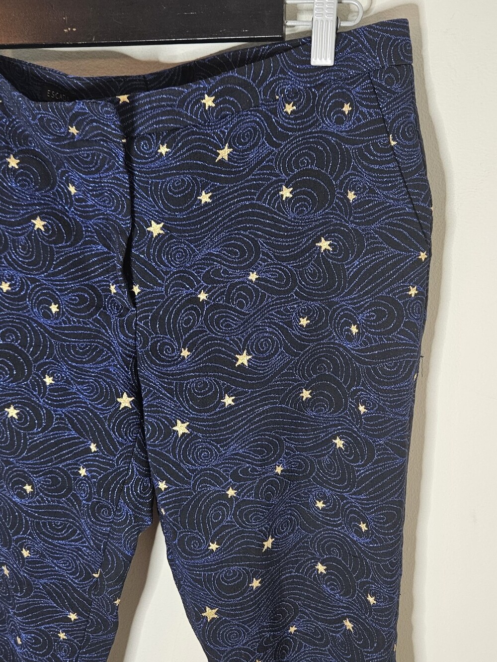Escada Star Trouser Pants Navy Blue Embroidered Tapered Leg 40 Women's 10 - Picture 3 of 9